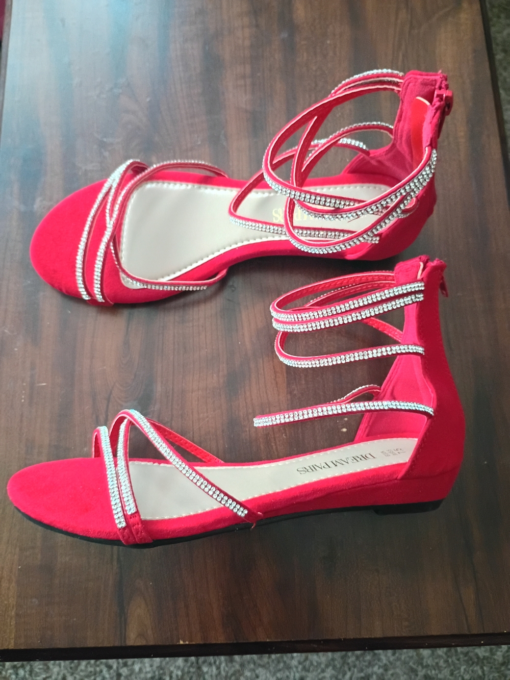 Dream Pairs Red Rhinestone Strappy Ankle-Wrap Sandals